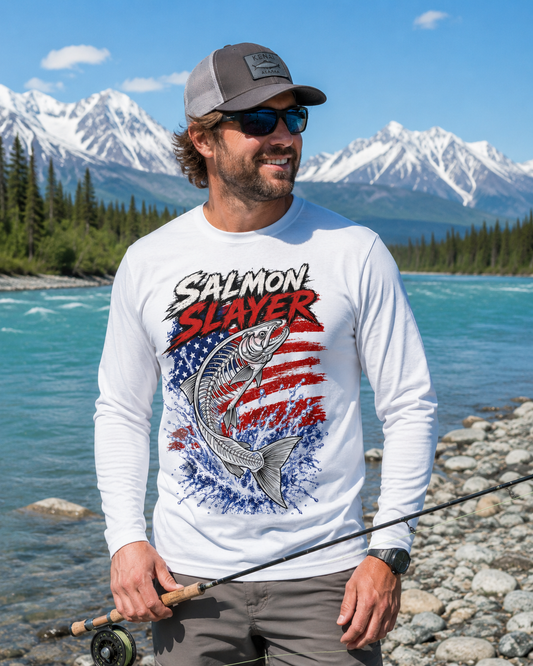American Bones Salmon Slayer Port & Company ® Tri-Blend Long Sleeve Tee